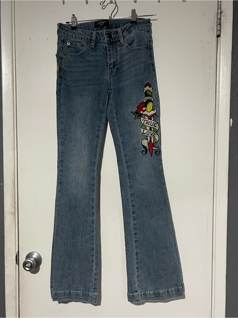 Ed Hardy Y2K True Love Embroidered Flare Jeans Size 26